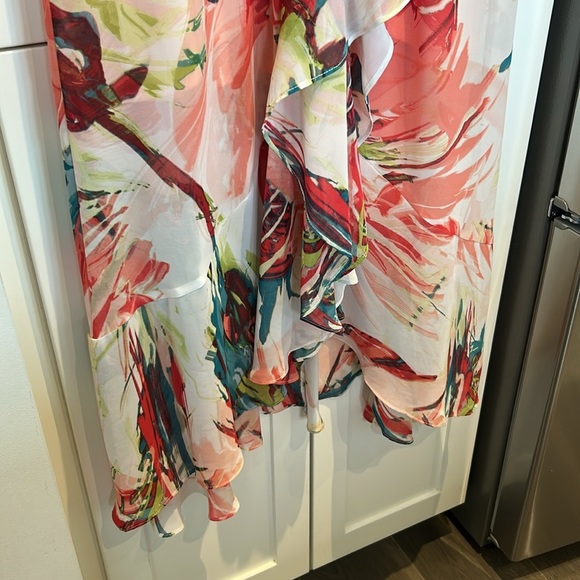 Sangria Watercolour Floral Ruffle Maxi Sleeveless Tropical Dress Size 10 - Picture 7 of 15